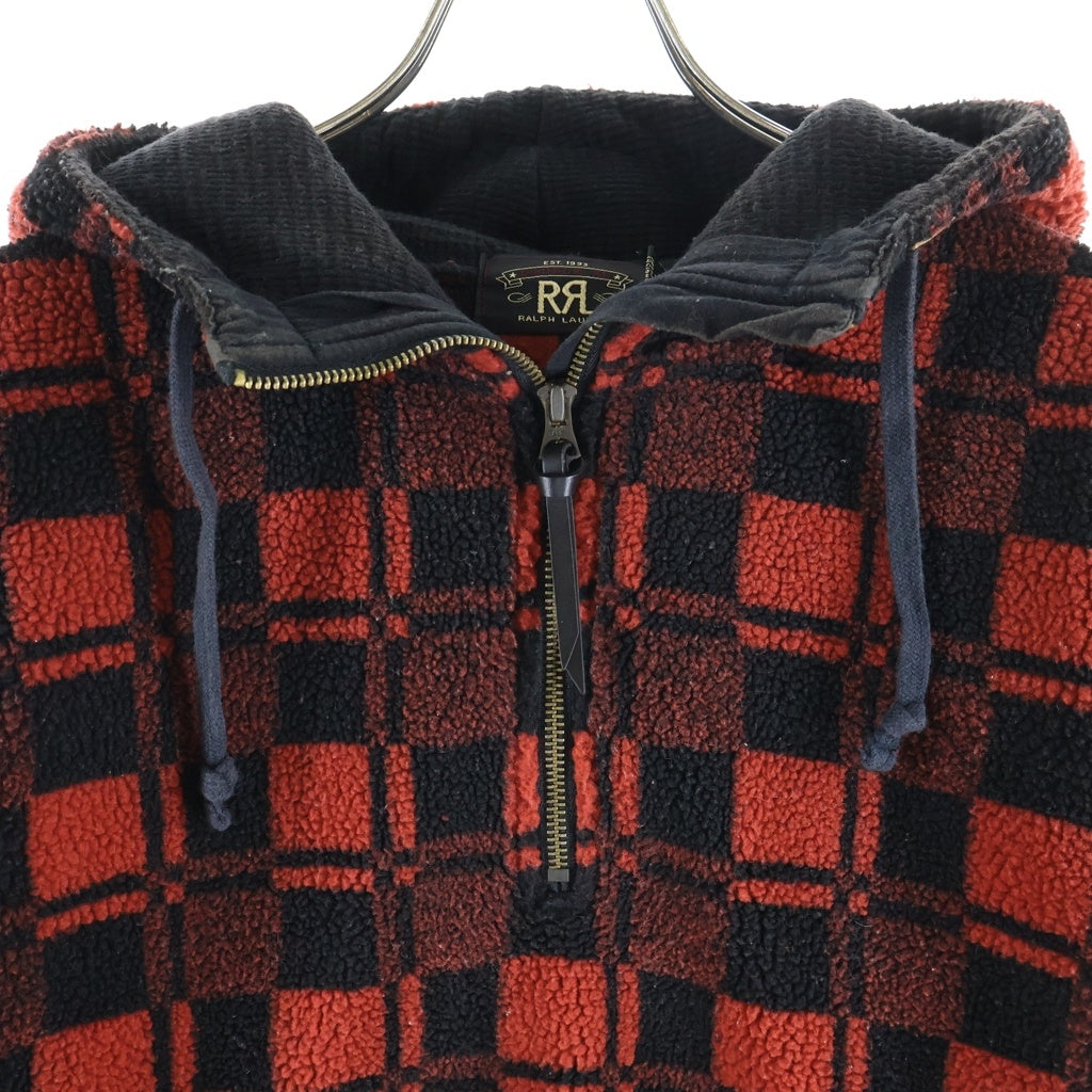 RRL(ダブルアールエル) 1つ星タグ Fleece Pullover Hoodie バッファローチェック ボア ハーフジップボアパーカー レッド 782758400001