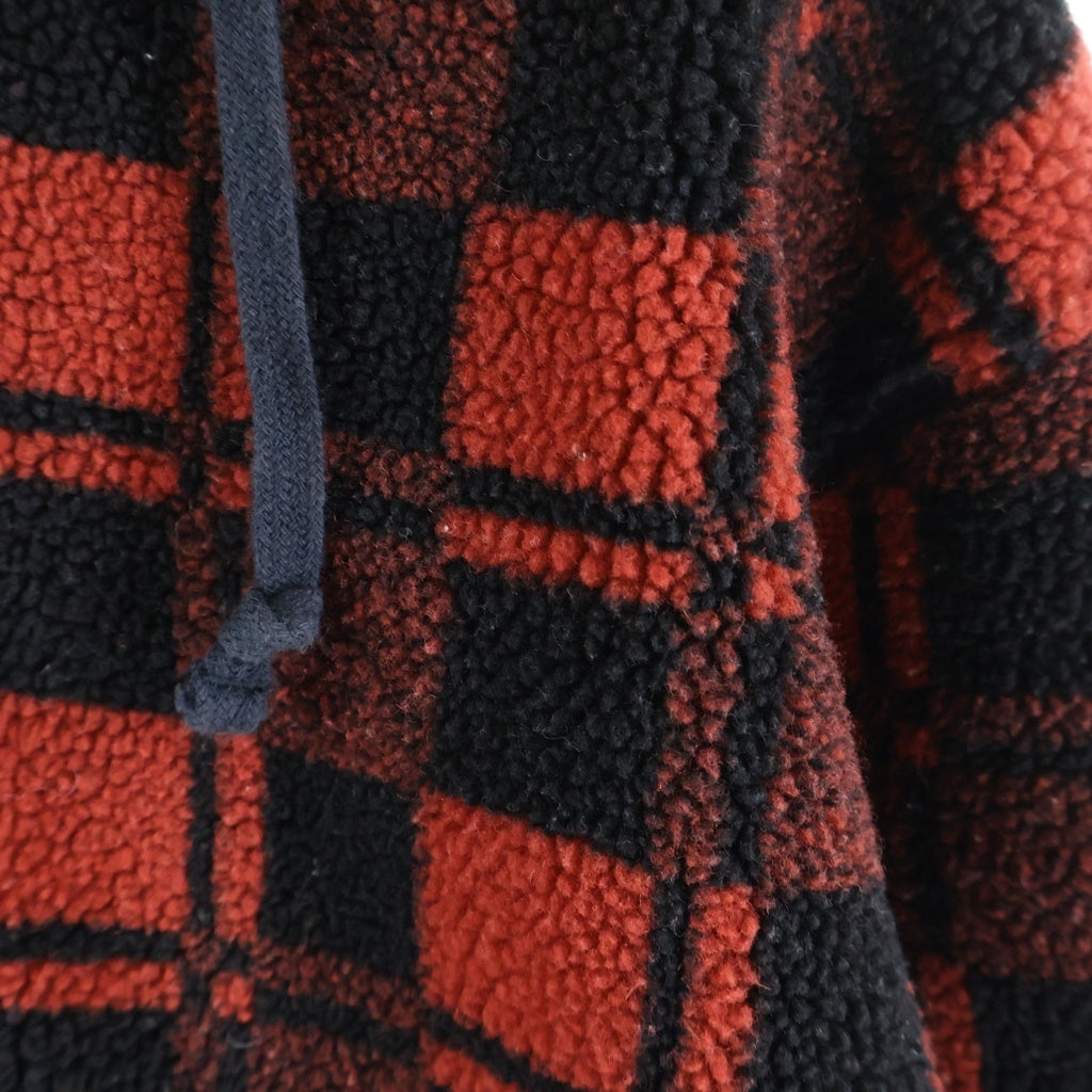 RRL(ダブルアールエル) 1つ星タグ Fleece Pullover Hoodie バッファローチェック ボア ハーフジップボアパーカー レッド 782758400001
