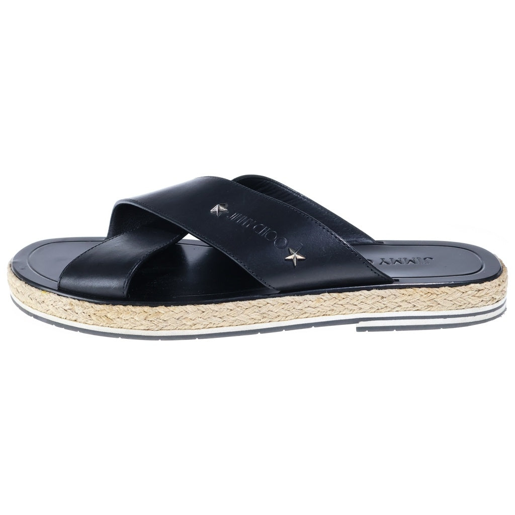 JIMMY CHOO(ジミーチュウ) Leather Espadrilles レザー エスパドリーユ サンダル スタースタッズ ブラック