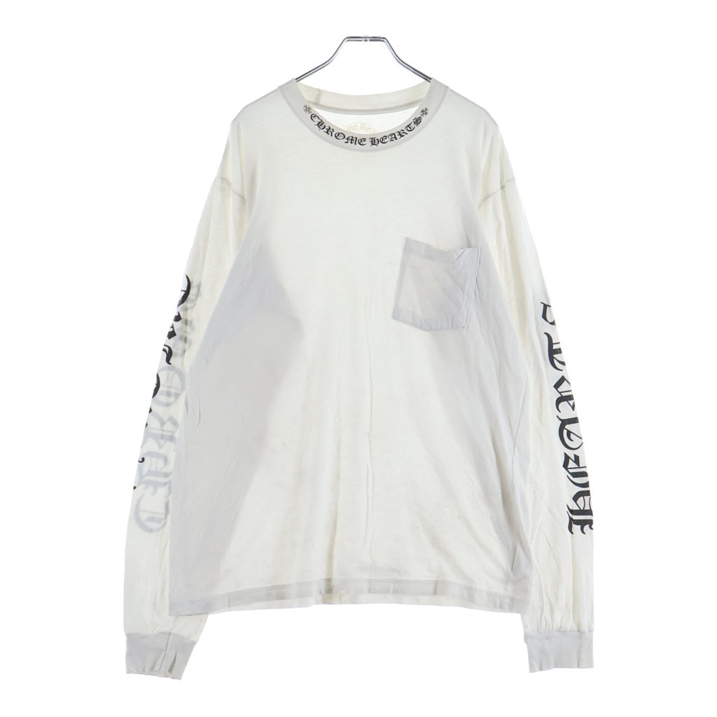 CHROME HEARTS(クロムハーツ) Neck Logo FUCK YOU L/S Tee ネックロゴ クルーネック長袖Tシャツ カットソー ロンT ホワイト