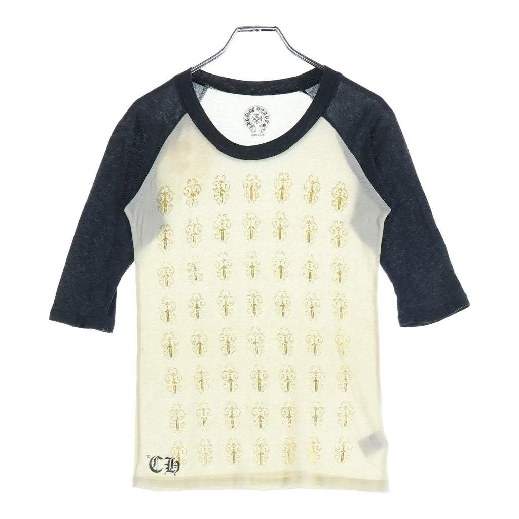CHROME HEARTS(クロムハーツ) VINE DAGGER S/S ヴァインダガー総柄プリント ラグラン リンガーTシャツ アイボリー/グレー レディース