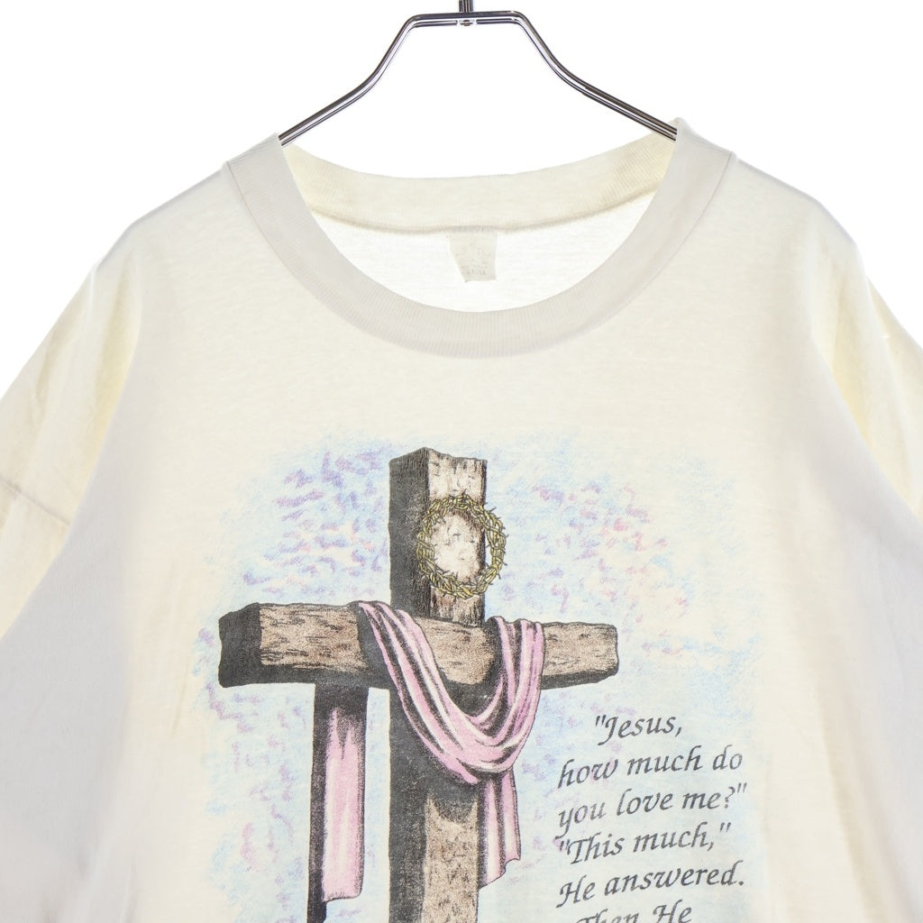 VINTAGE(ヴィンテージ) 90s USA製 JESUS 裾袖シングル クルーネックTシャツ ホワイト