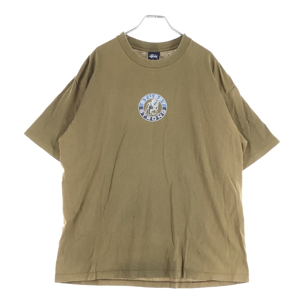 STUSSY(ステューシー) 90s 紺タグ STRONG 裾袖シングル クルーネックTシャツ カーキ