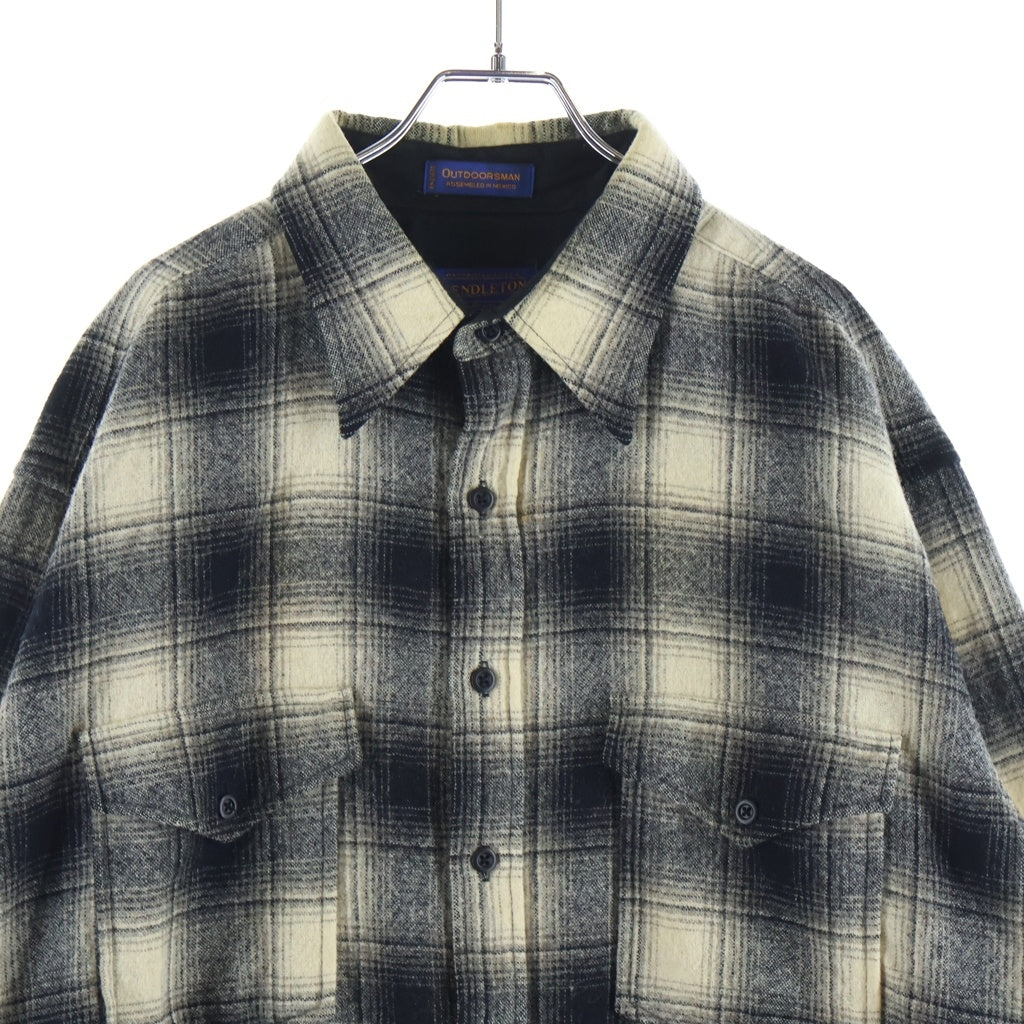 PENDLETON(ペンドルトン) 90s 黒白オンブレ 三角フラップ ウール 長袖シャツ ブラック