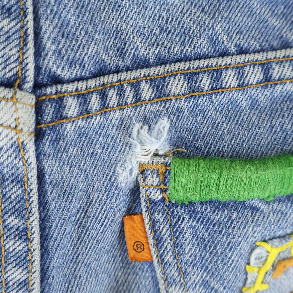 Levi's(リーバイス) 90s USA製 ボタン裏575 517 刺繍 パッチワーク ブーツカットデニム インディゴ