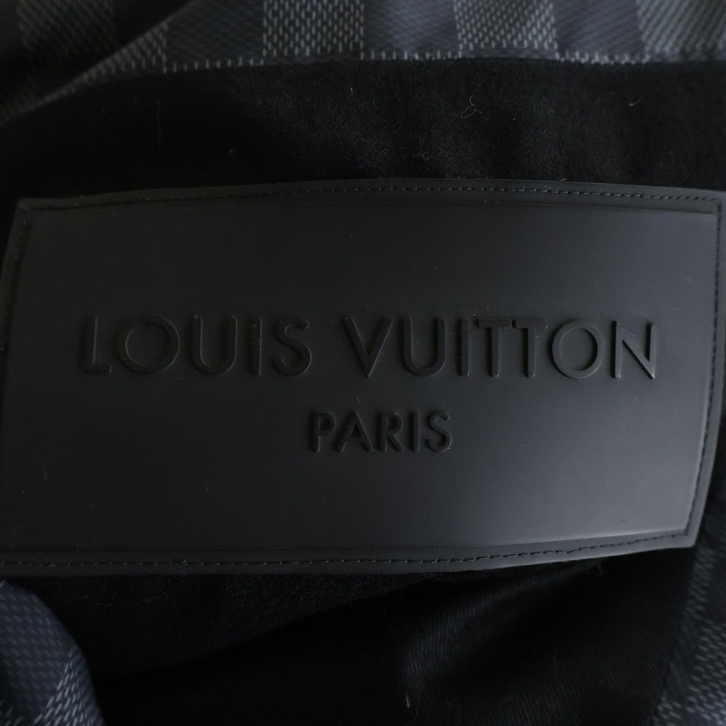 LOUIS VUITTON(ルイヴィトン) ダミエ柄 ニット切り替え エルボレザー ジップアップ ダウンジャケット ブラック RM122D MTBS40P00