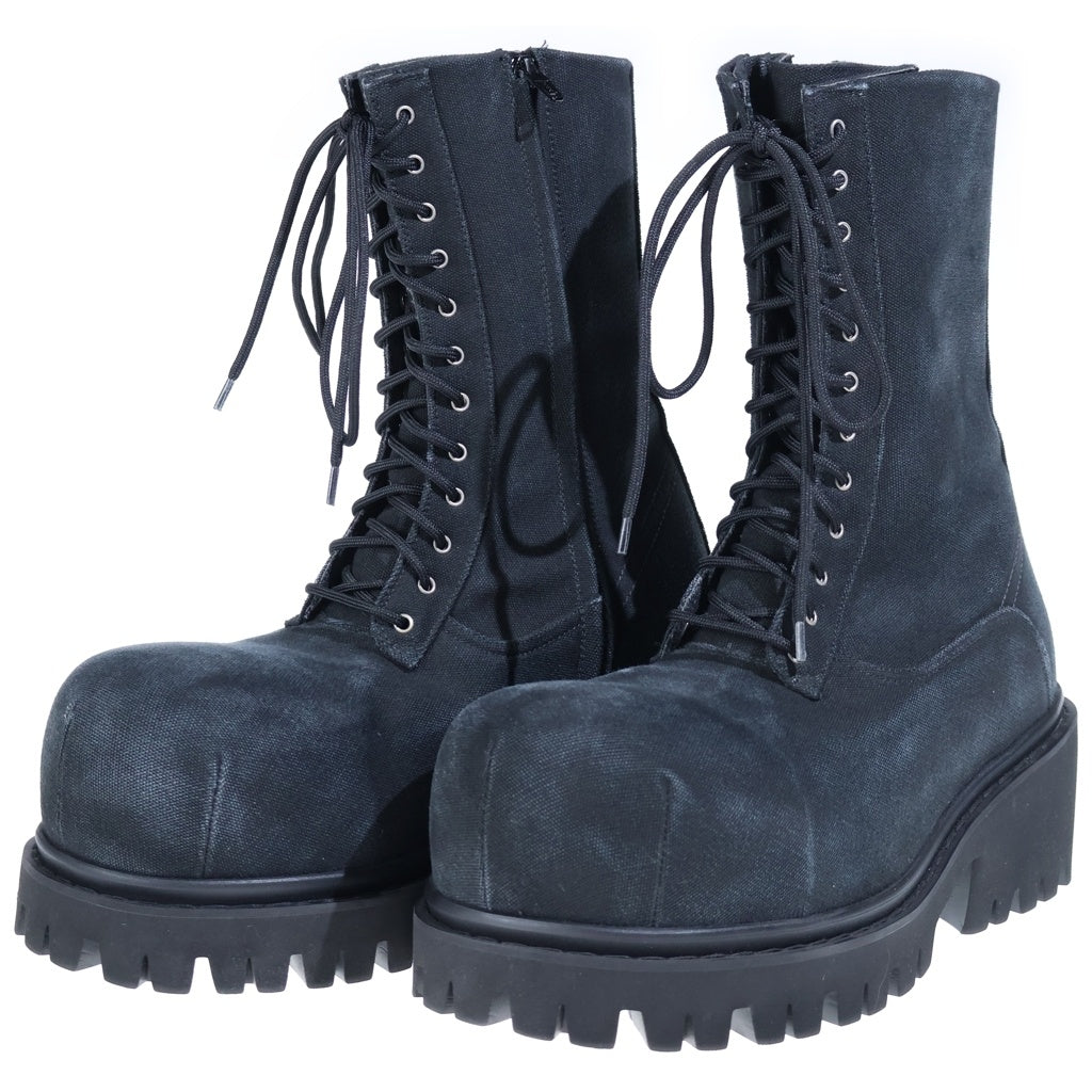 BALENCIAGA(バレンシアガ) Stomper Bootie ストンパー サイドジップ キャンバス レースアップ ロングブーツ ブラック 805889