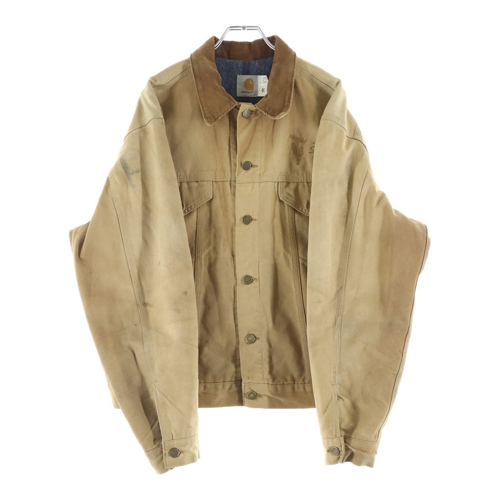 CARHARTT(カーハート) 80s-90s 星タブ 裏地ブランケット 縦縞 ポケット付 ダック トラッカージャケット 胸企業刺繍 ベージュ 6BWJP