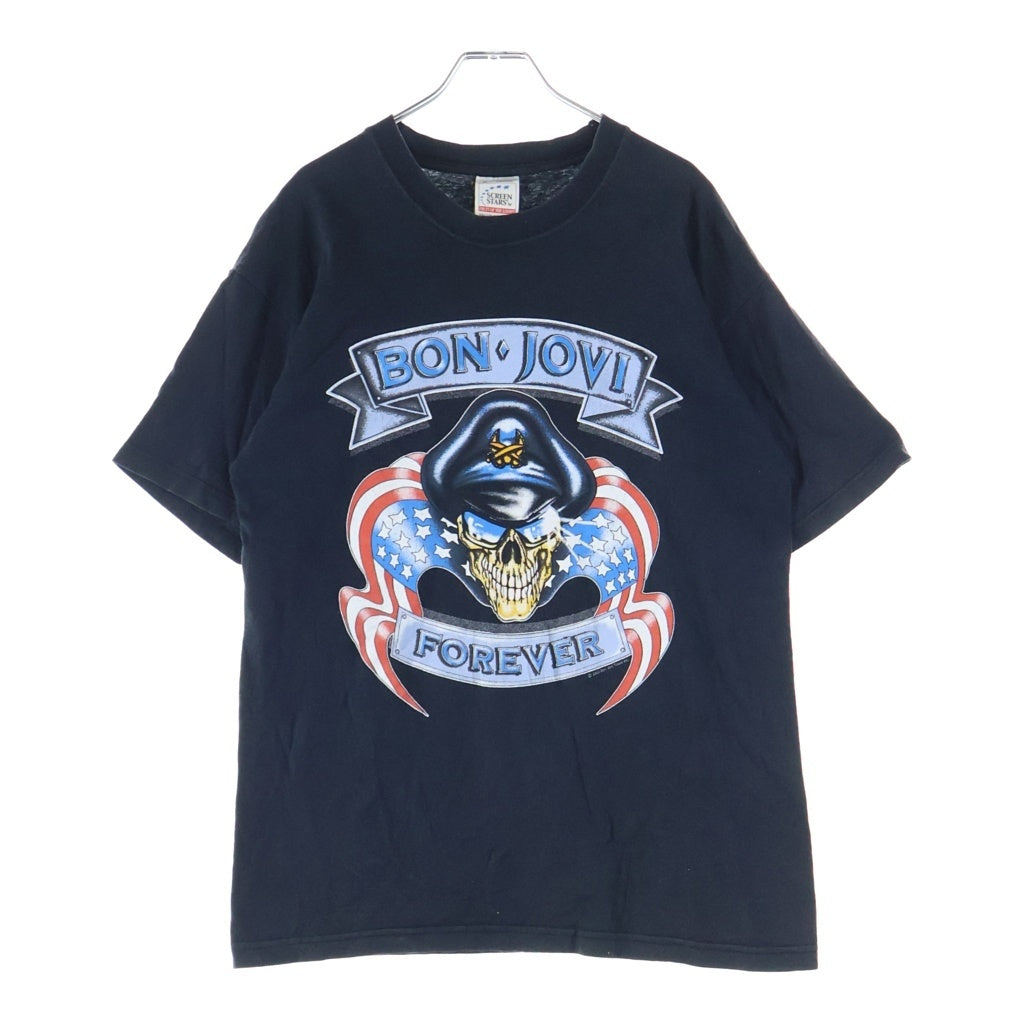 VINTAGE(ヴィンテージ) 00s BONJOVI FOREVER AMERICAN FLAG SKULL JAPAN TOUR アメリカンフラッグ スカル クルーネックTシャツ ブラック