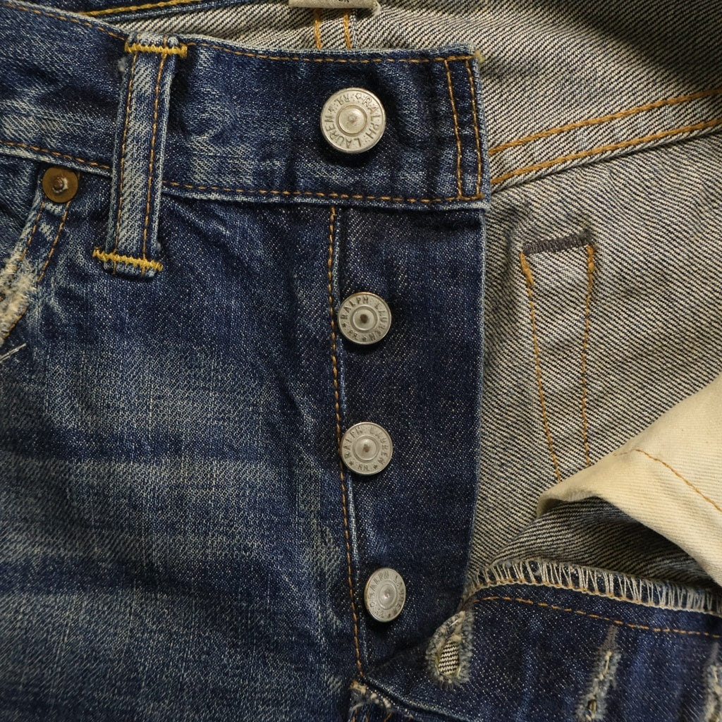 RRL(ダブルアールエル) 90s-00s 紙タグ ダメージリペア加工 ひげ加工 ストレートデニム W28 L30 インディゴ