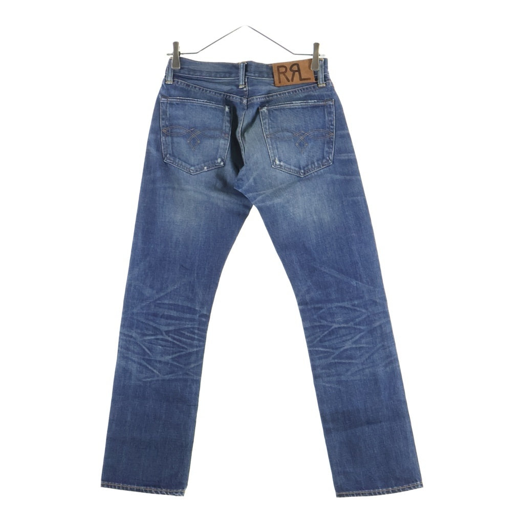 RRL(ダブルアールエル) USA製 ひげ加工 革パッチ 膝ハチノス 赤耳 ストレートデニム インディゴ 4863575LSPK