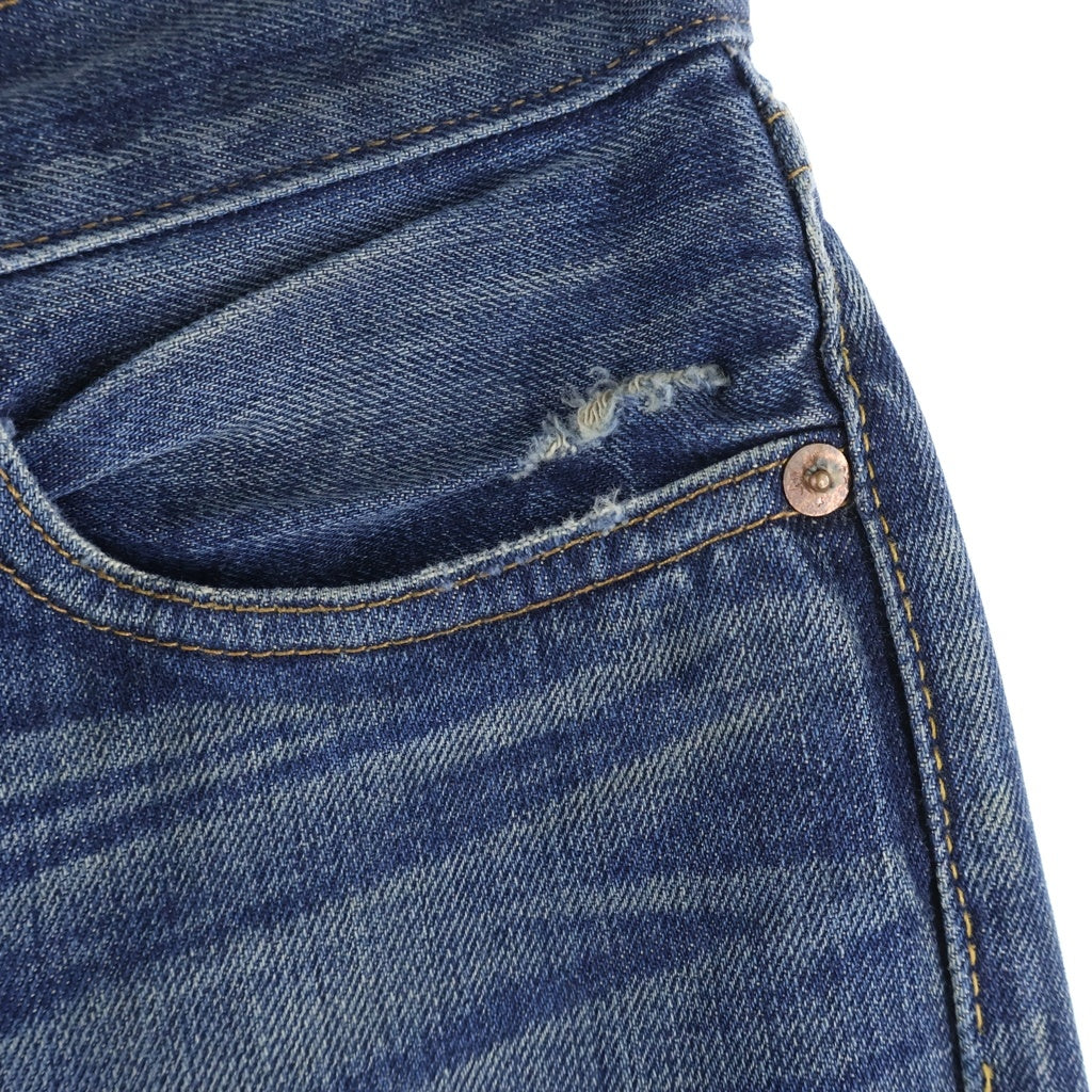 RRL(ダブルアールエル) USA製 ひげ加工 革パッチ 膝ハチノス 赤耳 ストレートデニム インディゴ 4863575LSPK