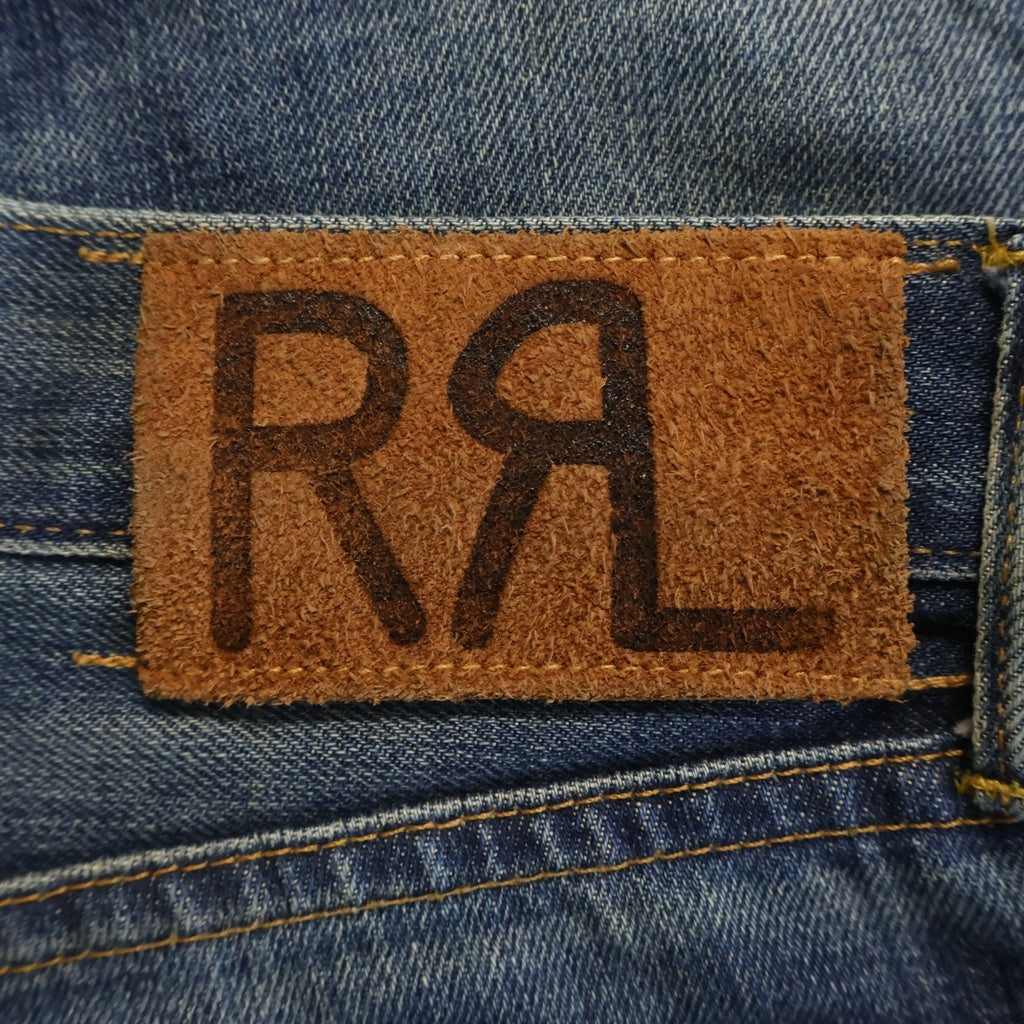 RRL(ダブルアールエル) USA製 ひげ加工 革パッチ 膝ハチノス 赤耳 ストレートデニム インディゴ 4863575LSPK