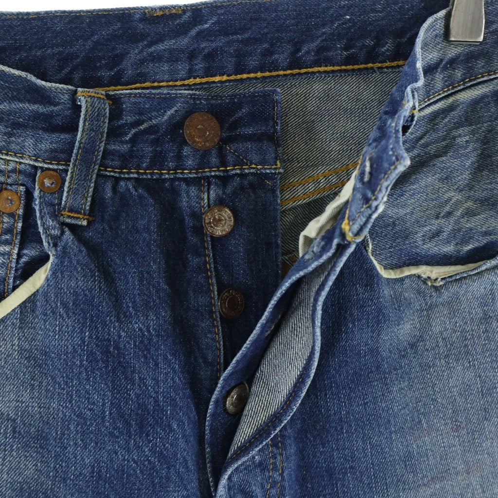 Levi's(リーバイス) ダメージ加工 リペア加工 ステップドヘム加工 ウォッシュ加工 BIGE 隠しリベット 赤耳 W28 L32 ストレートデニム インディゴ 501XX