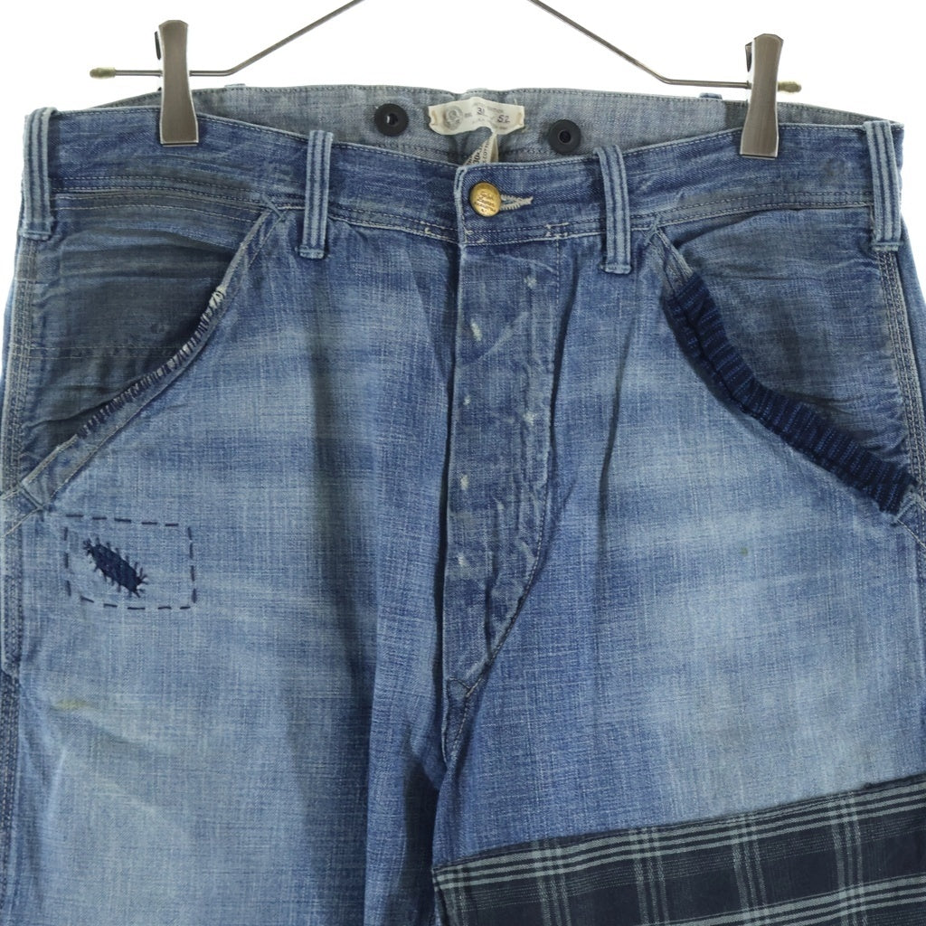 RRL(ダブルアールエル) パッチワーク 刺し子 襤褸 BIG OAK PANT U.M.L.S. WASH LIMITED EDITION 31/52 ライトデニム トリプルステッチ サスペンダーボタン ペインターパンツ 8012