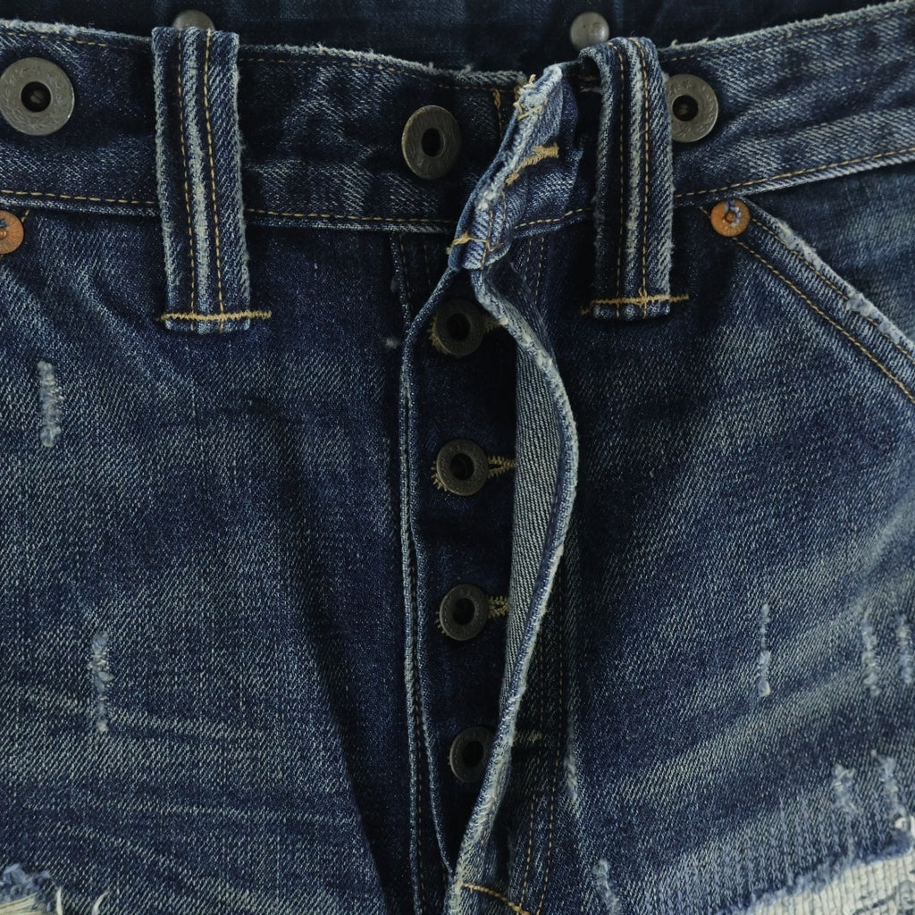 RRL(ダブルアールエル) ダメージ加工 ひげハチノス加工 月桂樹 サスペンダーボタン シンチバック W28 ストレートデニム R54