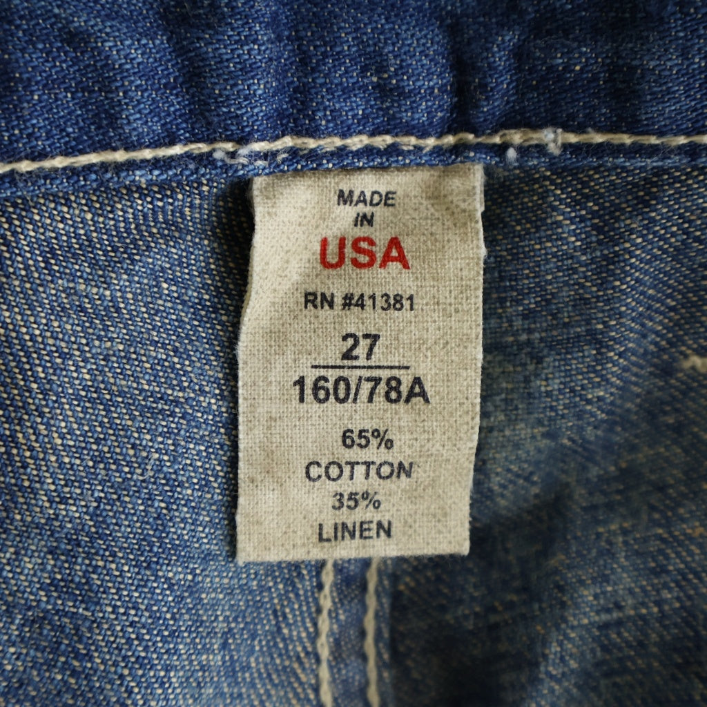 RRL(ダブルアールエル) メタルボタン ライトデニム シンチバック ビンテージ加工 ワイド ペインターパンツ インディゴ 4858286WBZP