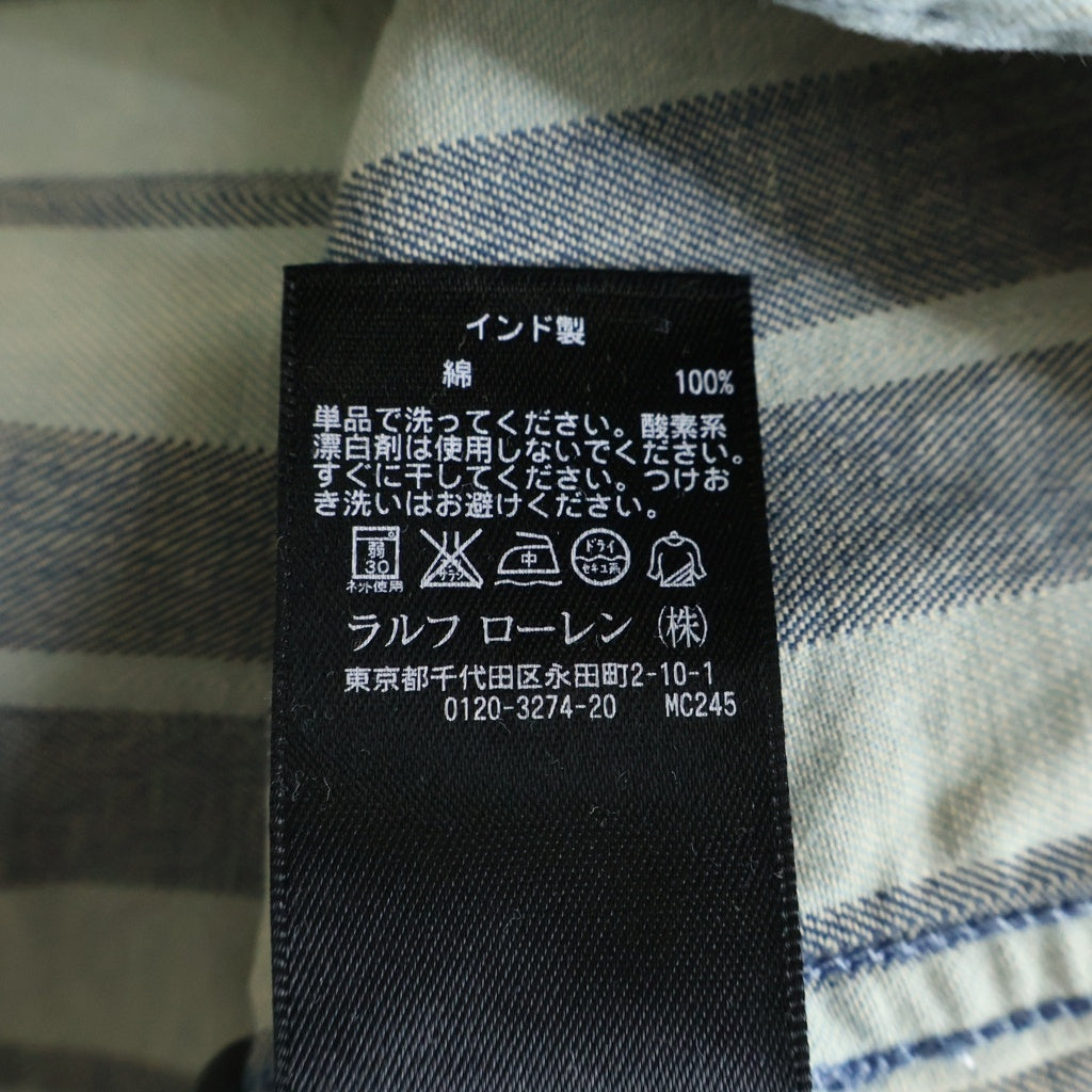 RRL(ダブルアールエル) 1つ星タグ メタルボタン ヘチマ襟 ショールカラー プルオーバーシャツ ブルー ストライプ 7959772RRWA