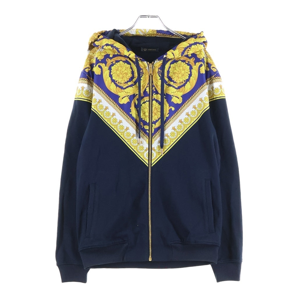 VERSACE(ヴェルサーチ) Scarf zip-up hoodie スカーフフードジップパーカー ネイビー/イエロー A83088