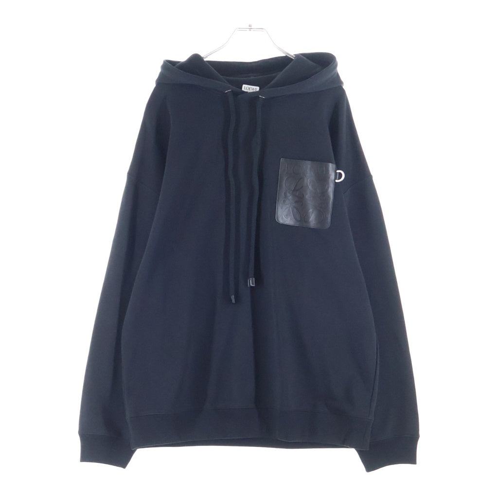 LOEWE(ロエベ) ANAGRAM PATCH POCKET HOODIE レザーアナグラムパッチ プルオーバーパーカー ブラック H526Y25X15