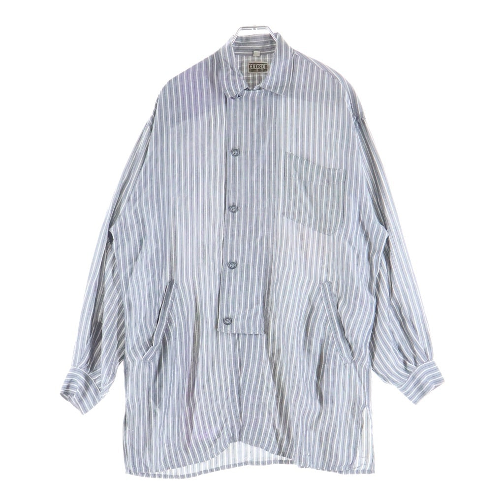 VINTAGE(ヴィンテージ) 90s CLOSED MARITHE FRANCOIS GIRBAUD クローズド ジルボー フロントデザイン ポケット付 長袖シャツ ブルー ストライプ