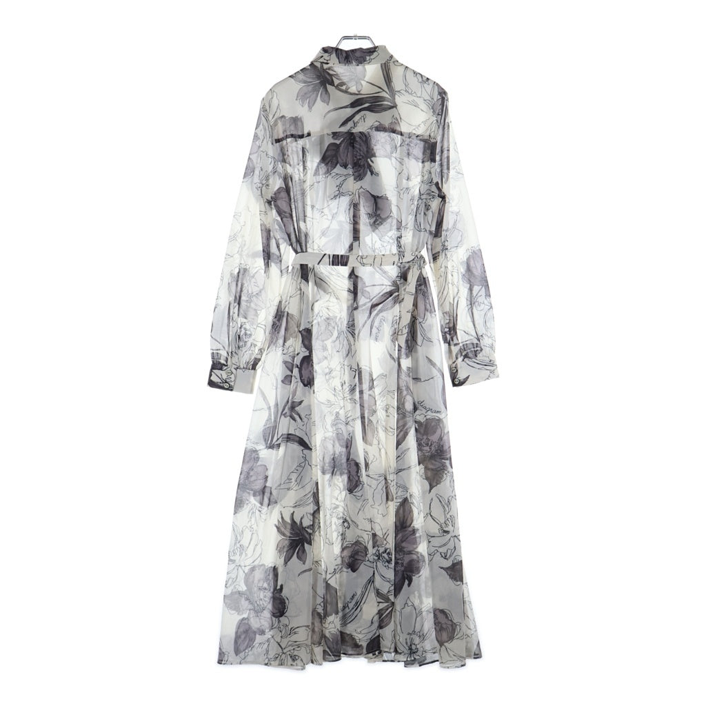 GRACE CONTINENTAL(グレースコンチネンタル) 24AW リボン付フラワープリントワンピース ボウタイ 花柄 ワンピース ホワイト 31023-00 レディース
