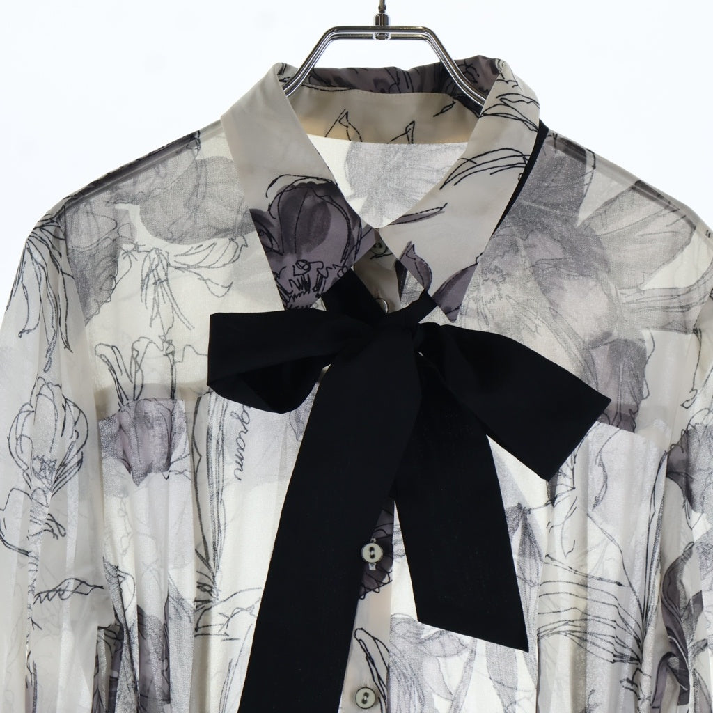 GRACE CONTINENTAL(グレースコンチネンタル) 24AW リボン付フラワープリントワンピース ボウタイ 花柄 ワンピース ホワイト 31023-00 レディース