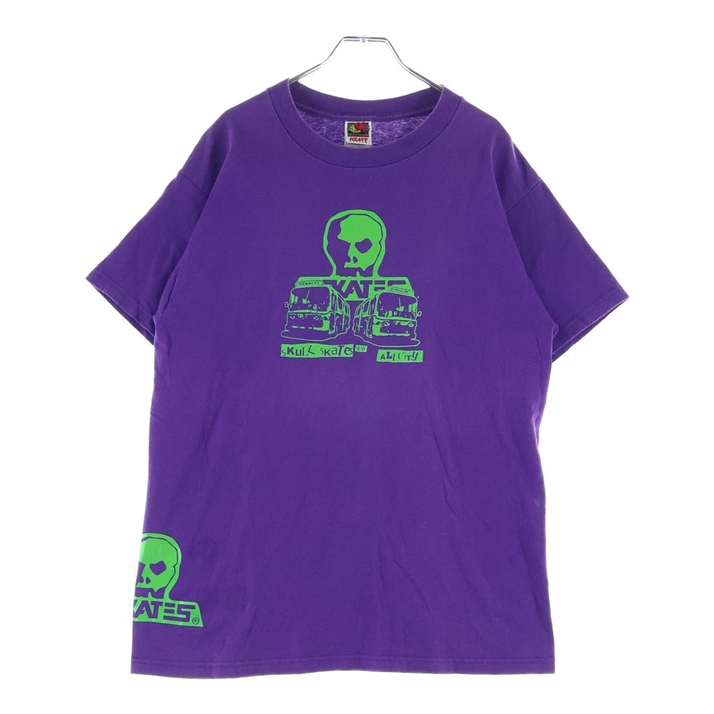 VINTAGE(ヴィンテージ) 90s-00s SKULL SKATE スカルスケート カナダ製 フルーツ 蛍光グリーンプリント 巻きプリ クルーネックTシャツ パープル