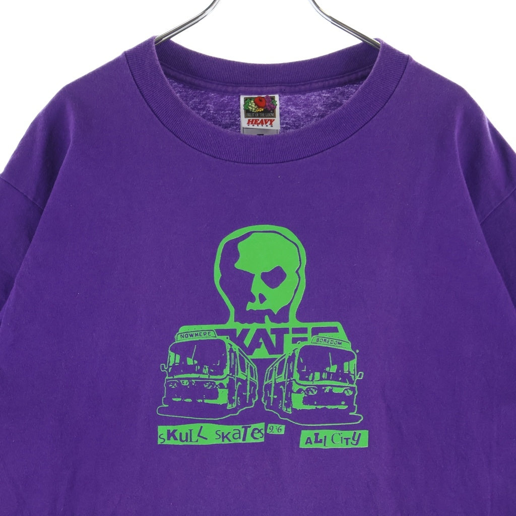 VINTAGE(ヴィンテージ) 90s-00s SKULL SKATE スカルスケート カナダ製 フルーツ 蛍光グリーンプリント 巻きプリ クルーネックTシャツ パープル