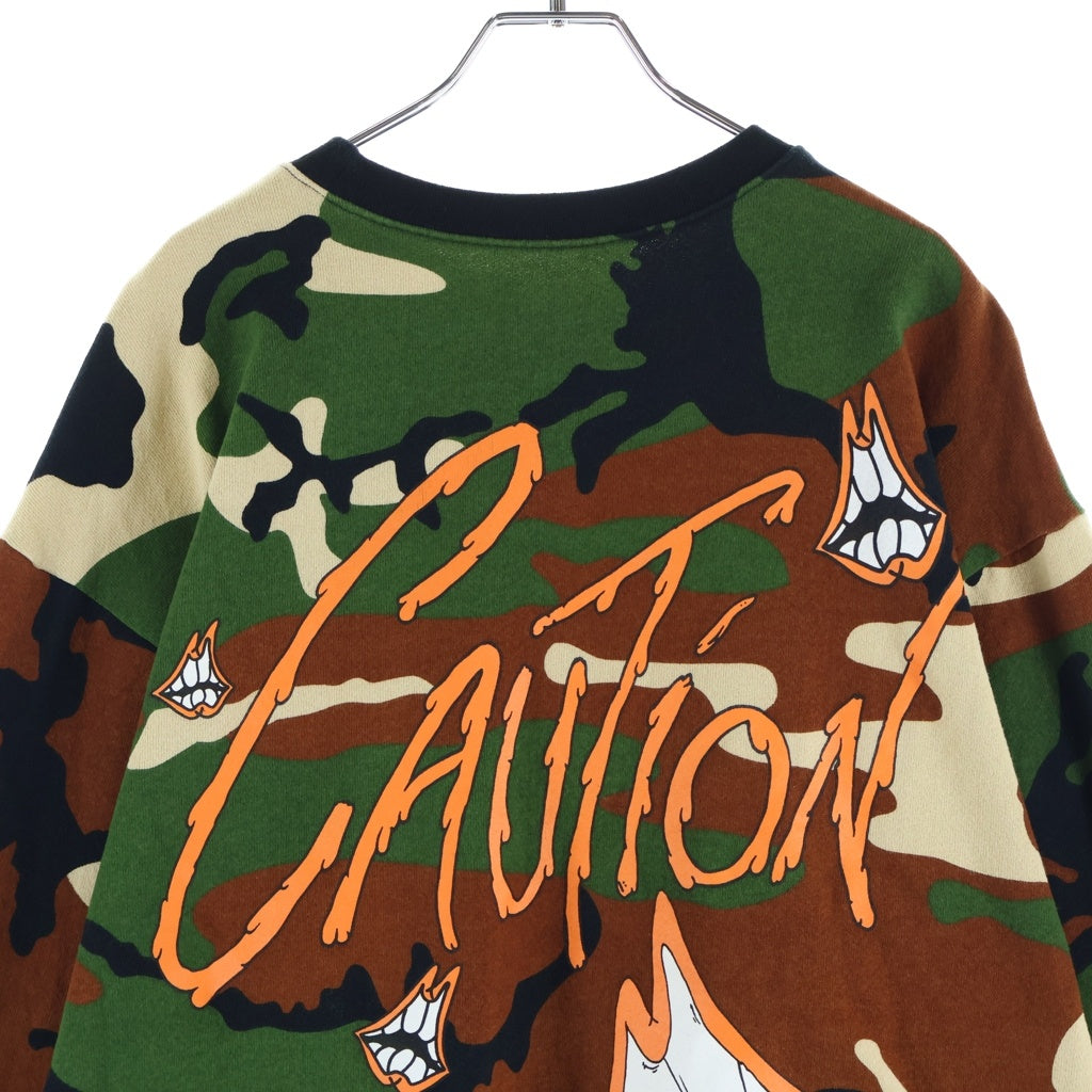 CHROME HEARTS(クロムハーツ) ×MATTY BOY PPO CAUTION CREW マッティボーイ カモフラ総柄 チョンパープリント クルーネックスウェットトレーナー カーキ