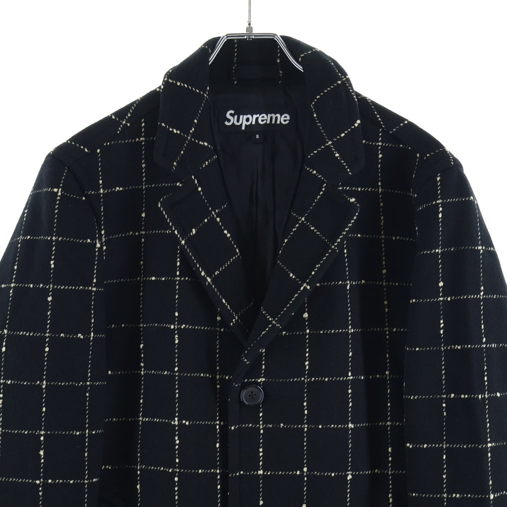 SUPREME(シュプリーム) 19AW Wool Windowpane Overcoat ウール ウィンドウペーン パネル ロングコート チェスターコート ブラック
