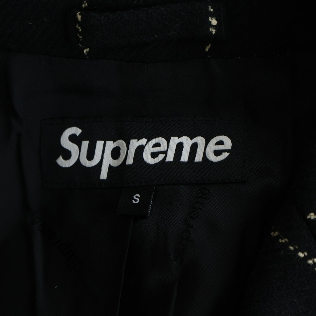 SUPREME(シュプリーム) 19AW Wool Windowpane Overcoat ウール ウィンドウペーン パネル ロングコート チェスターコート ブラック