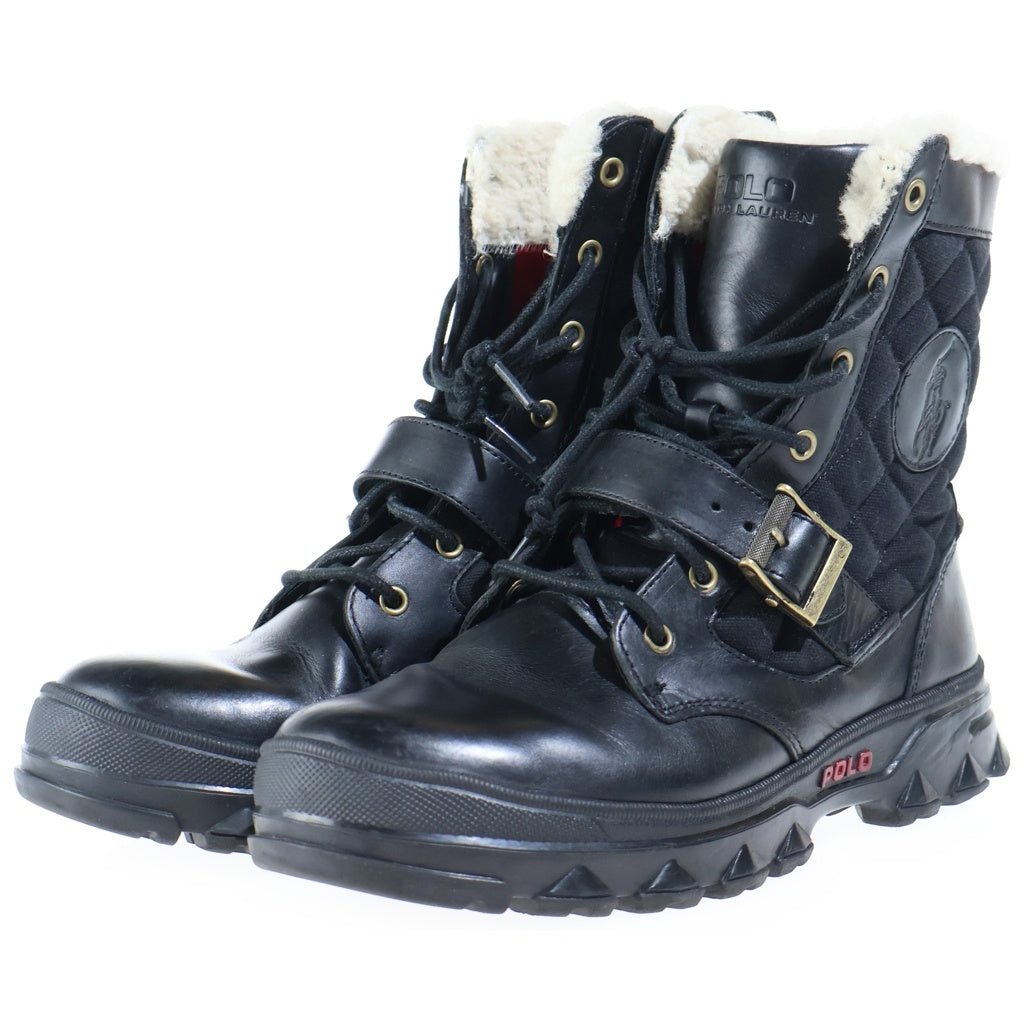 POLO RALPH LAUREN(ポロラルフローレン) HAYWARD BOOTS ヘイワード キルティング バックル レースアップブーツ ブラック 0862