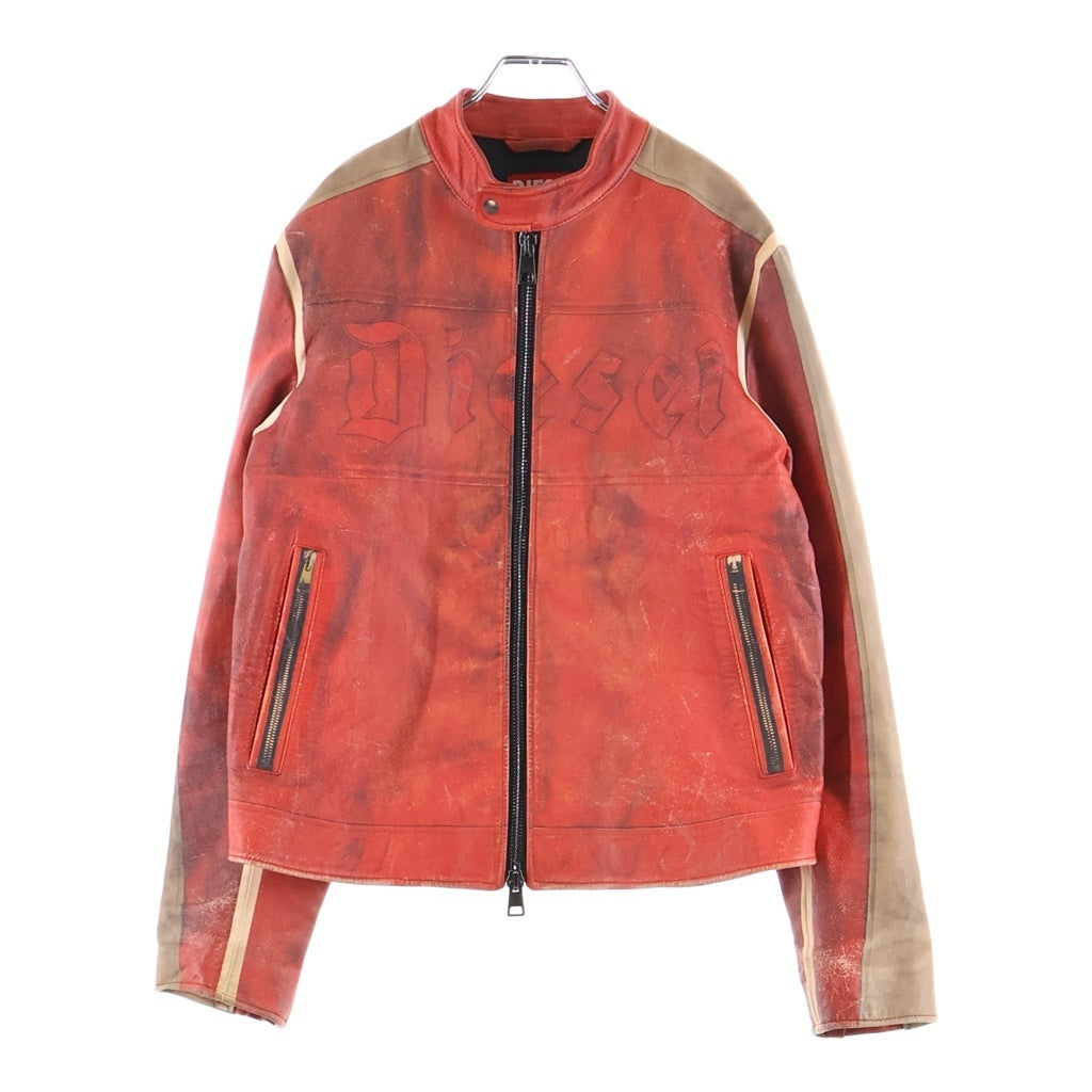 DIESEL(ディーゼル) L-RUSCHA トロンプルイユ ジップアップ シングル ライダースジャケット レッド A14493