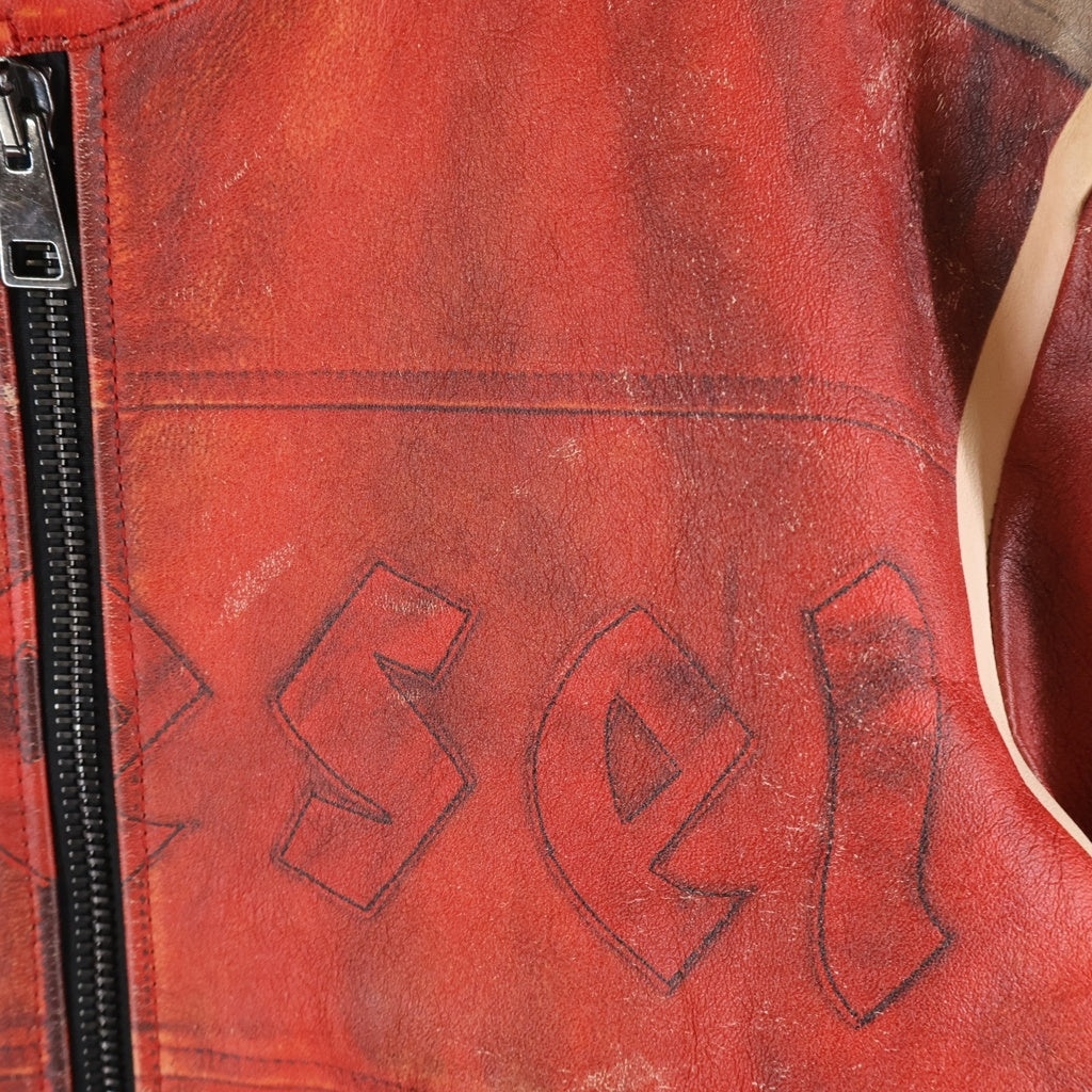 DIESEL(ディーゼル) L-RUSCHA トロンプルイユ ジップアップ シングル ライダースジャケット レッド A14493