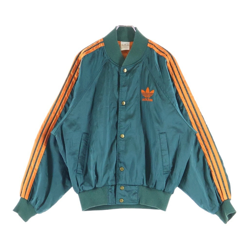 adidas(アディダス) 80s デサント製 サテン ゴールドスナップ ラグラン 3ストライプ スタジアムジャケット グリーン