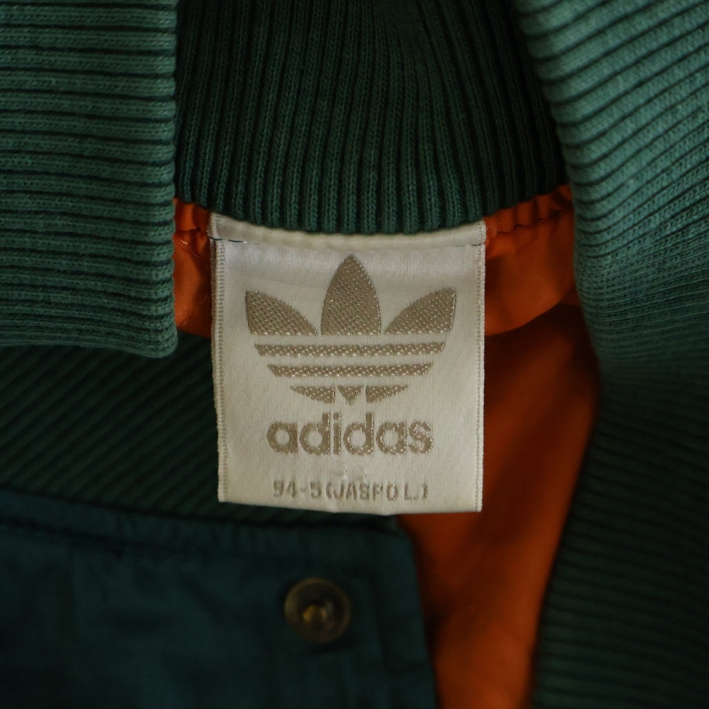 adidas(アディダス) 80s デサント製 サテン ゴールドスナップ ラグラン 3ストライプ スタジアムジャケット グリーン