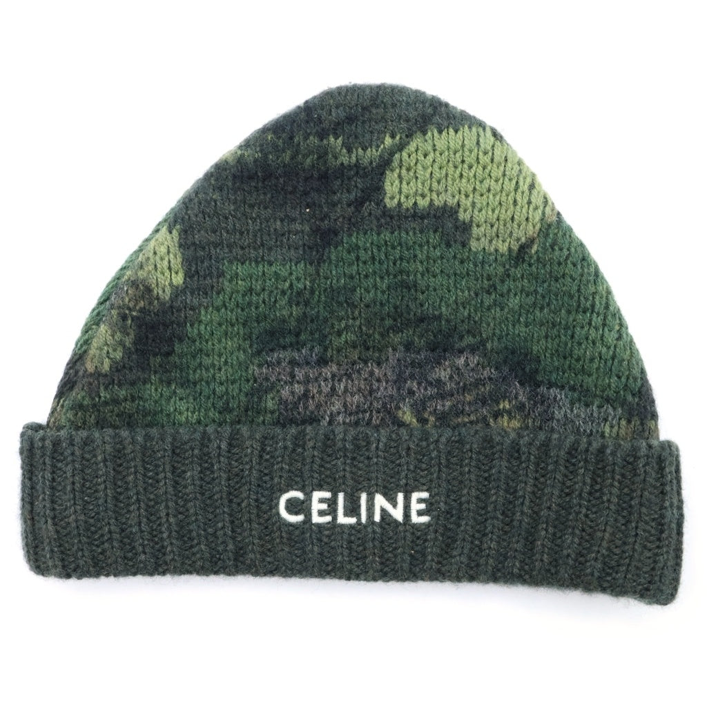 CELINE(セリーヌ) 222AW ロゴ刺繍 カモフラージュ ビーニー ニットキャップ カーキ 帽子 2AH28432U