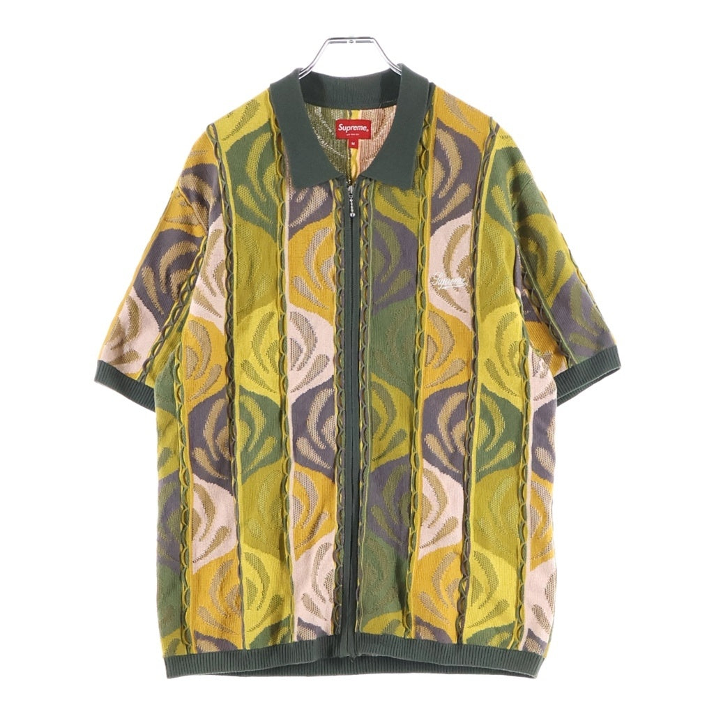 SUPREME(シュプリーム) 22SS Abstract Textured Zip Up Polo アブストラクト テクスチャー ジップアップ 半袖ポロシャツ イエロー/グリーン