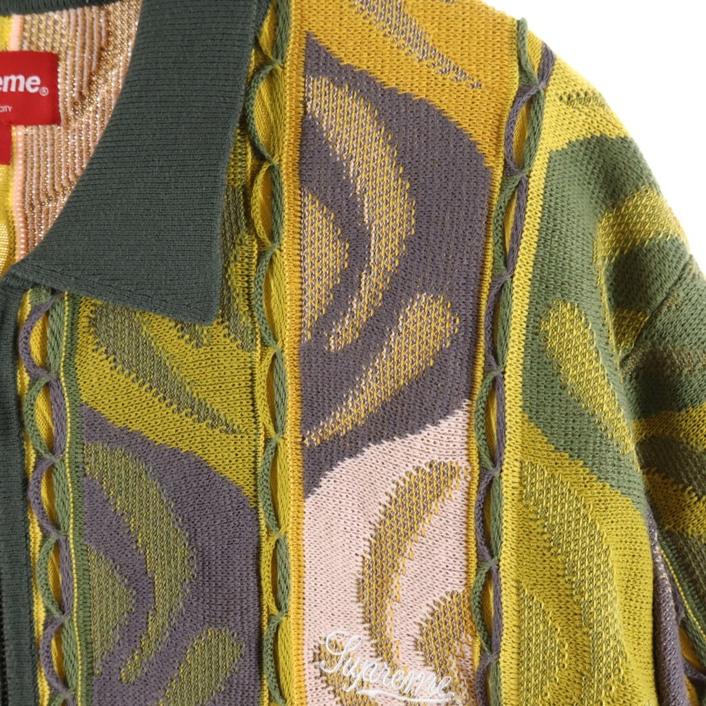 SUPREME(シュプリーム) 22SS Abstract Textured Zip Up Polo アブストラクト テクスチャー ジップアップ 半袖ポロシャツ イエロー/グリーン