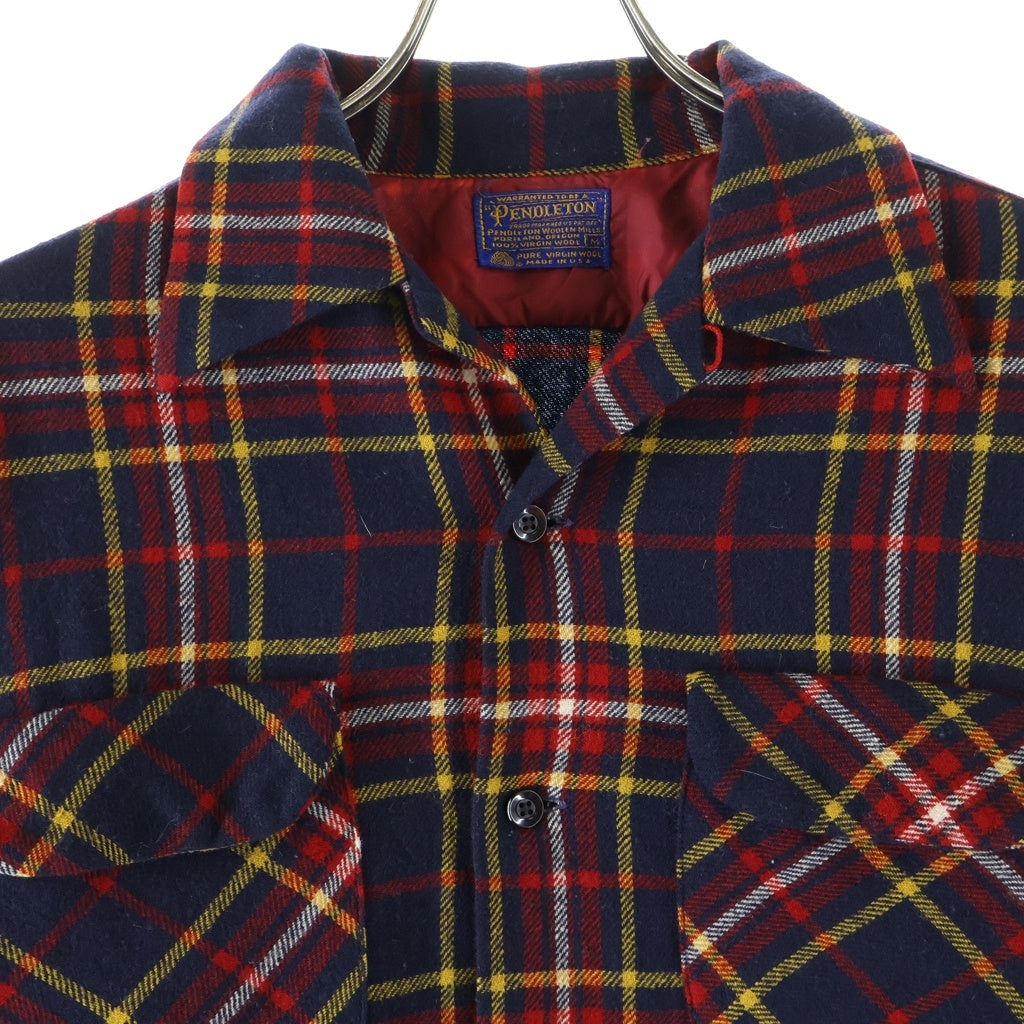 PENDLETON(ペンドルトン) VINTAGE 60s 黒ラッカー ダブルフラップ ボードシャツ 開襟 ウール 長袖シャツ チェック ネイビー