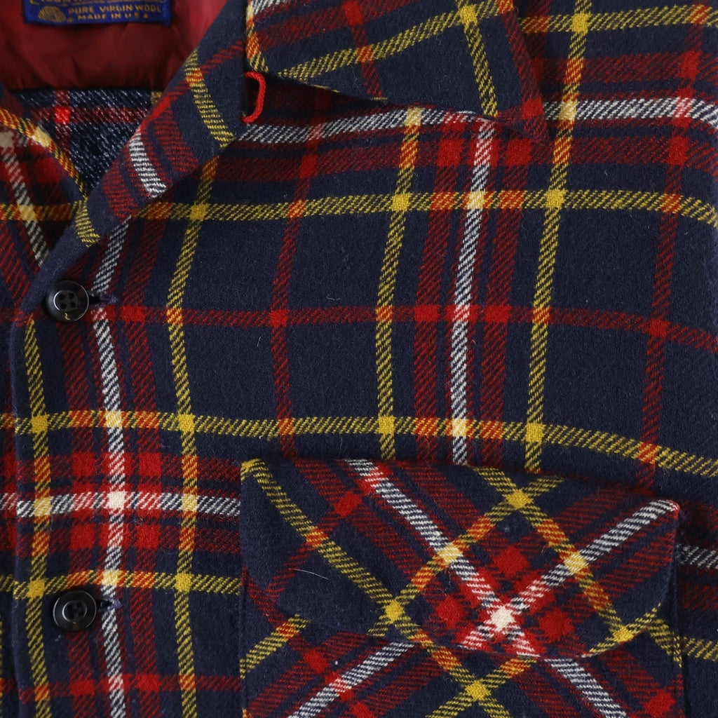 PENDLETON(ペンドルトン) VINTAGE 60s 黒ラッカー ダブルフラップ ボードシャツ 開襟 ウール 長袖シャツ チェック ネイビー