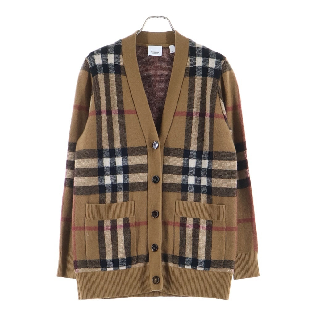 BURBERRY(バーバリー) ウールカシミア ノチェック柄ニットカーディガン ベージュ レディース 8043372