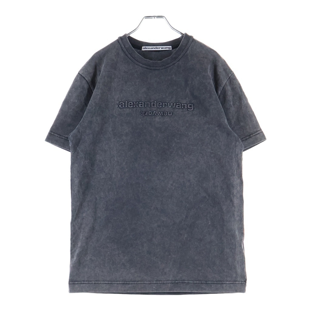 ALEXANDER WANG(アレキサンダーワン) SHORT SLEEVE TEE WITH EMBOSSED LOGO ピグメントダイ エンボスロゴ フロントロゴ 半袖Tシャツ カットソー ブラック UCC1231602