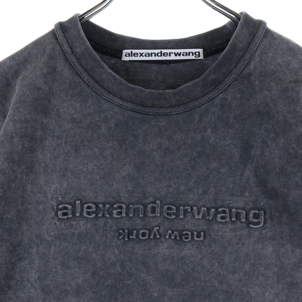 ALEXANDER WANG(アレキサンダーワン) SHORT SLEEVE TEE WITH EMBOSSED LOGO ピグメントダイ エンボスロゴ フロントロゴ 半袖Tシャツ カットソー ブラック UCC1231602