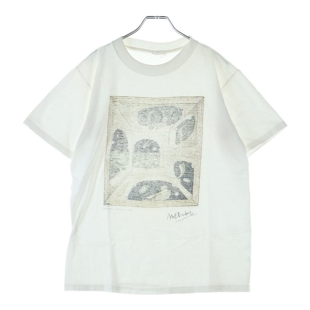 VINTAGE(ヴィンテージ) 90s M.C. ESCHER Another World エッシャー アナザーワールド 裾袖シングル クルーネックTシャツ ホワイト