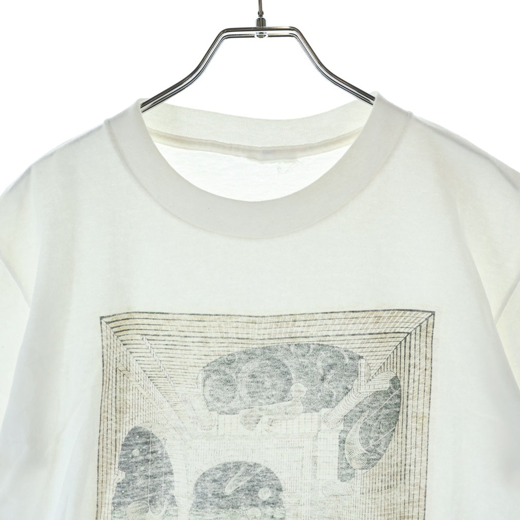 VINTAGE(ヴィンテージ) 90s M.C. ESCHER Another World エッシャー アナザーワールド 裾袖シングル クルーネックTシャツ ホワイト