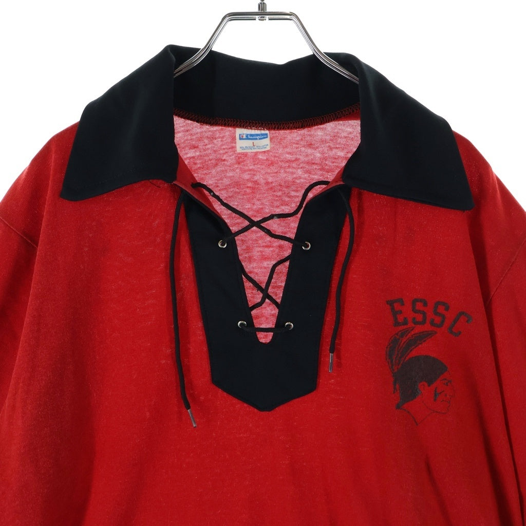 CHAMPION(チャンピオン) VINTAGE 70s バータグ インディアンヘッド レースアップ フットボール地 ゲームシャツ レッド