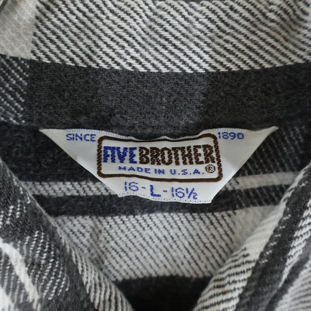 VINTAGE(ヴィンテージ) 70s FIVEBROTHER 三角タグ 黒×白 ヘビネル フランネル 長袖シャツ ブラック