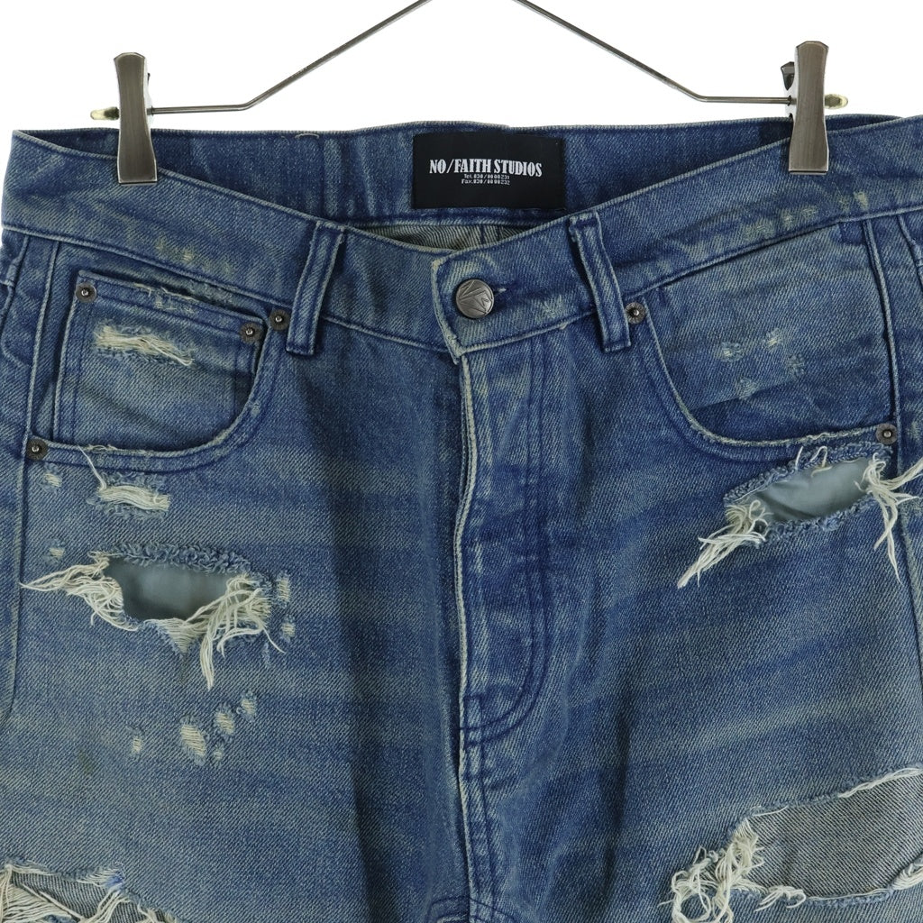 NO/FAITH STUDIOS(ノーフェイスストゥディオス) DAMAGE WIDE BUGGY JEANS ダメージワイド バギージーンズ インディゴ